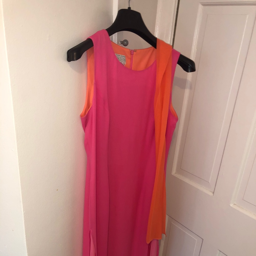 Long silk chiffon hot pink summer formal dress